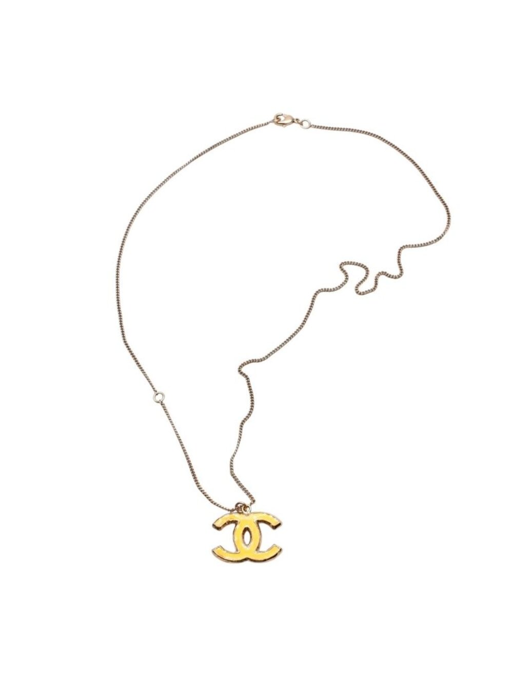Chanel Necklace CC Logo Orange Double Face Gold